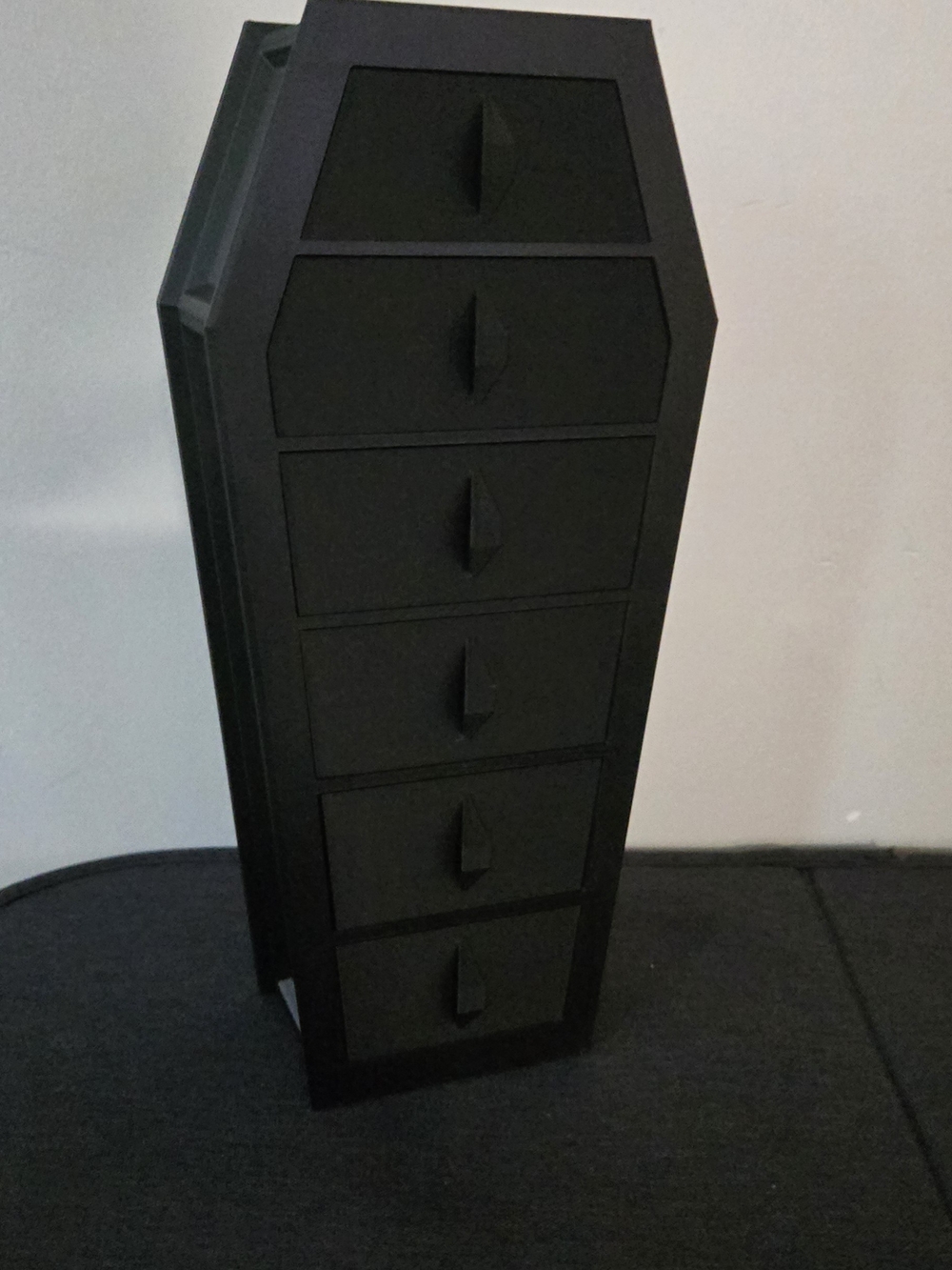Hand Crafted Black Coffin-Shaped 6-Drawer Organizer